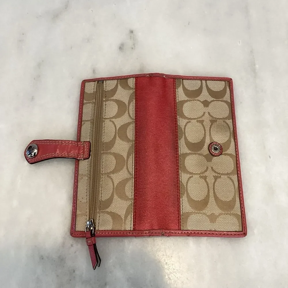 Coach Wallet Canvas Jacquard Signature Logo Slim Snap Wallet